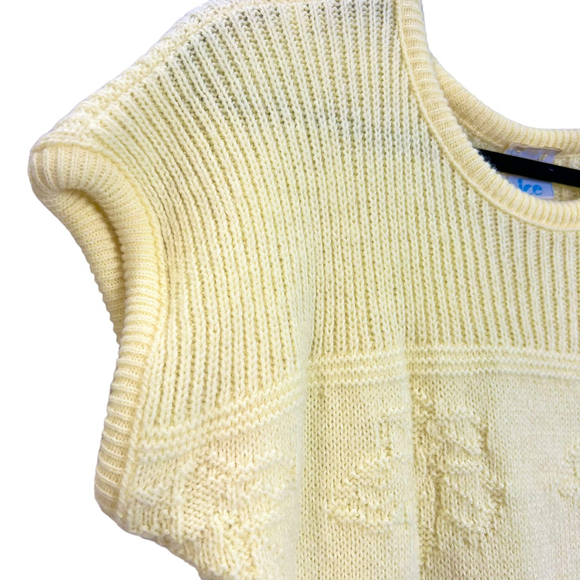 Vintage 80s 90s pale yellow dolman sleeve jacquard knit retro sweater M - Picture 9 of 12